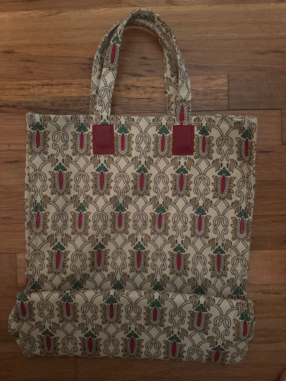Gucci Canvas Tote Bag with Red, Green, Yellow Pattern